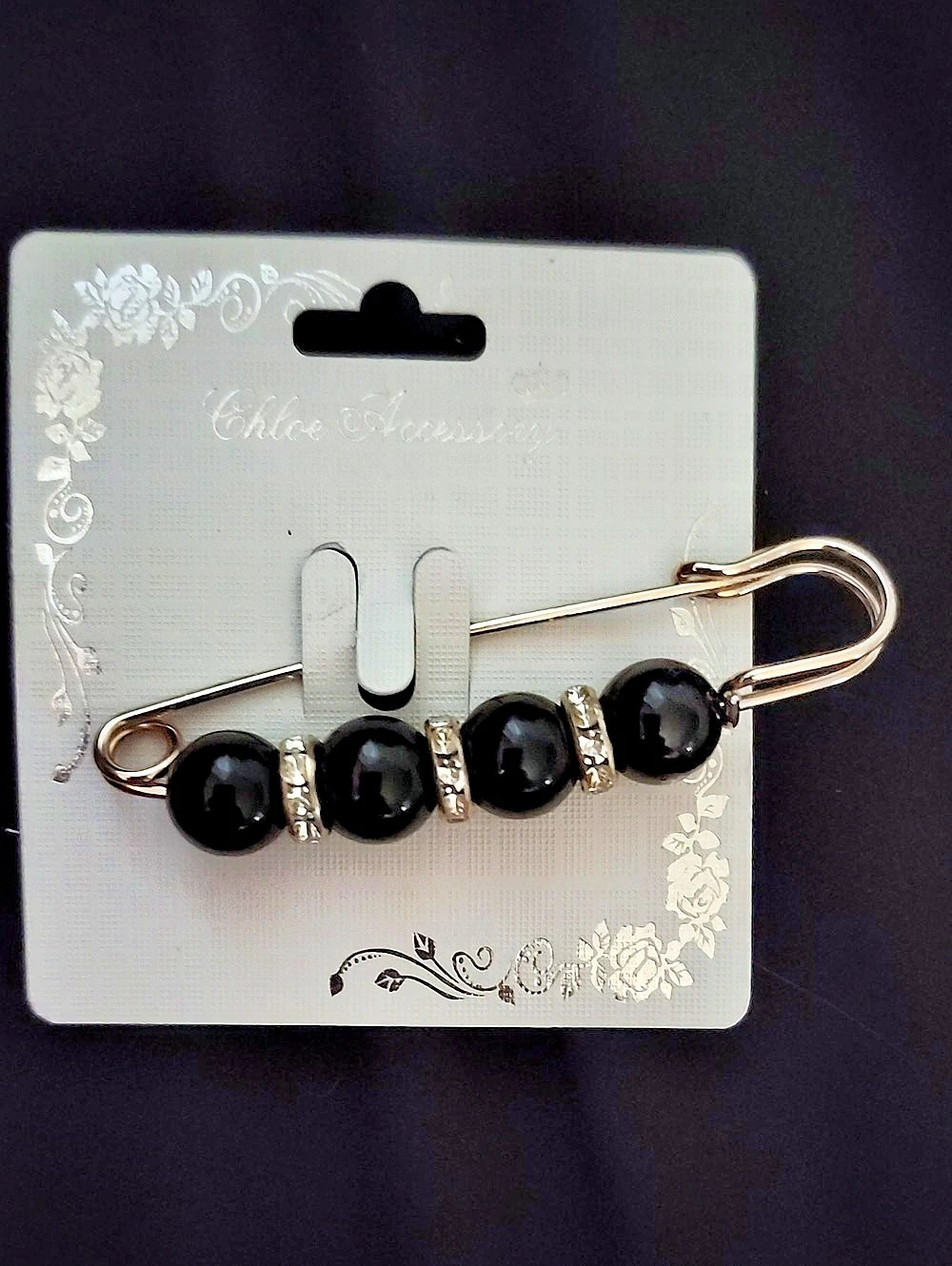 Chloe Accessory Black Beaded Brooch